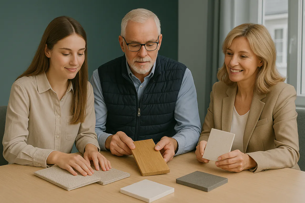 Design samples laid out inside the Stately studio