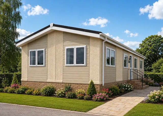 Highgrove park home sited on a residential park with a landscaped garden setting