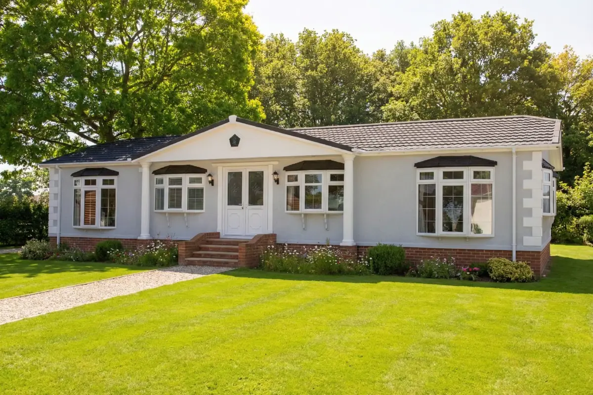 Sapphire park home exterior with landscaped garden