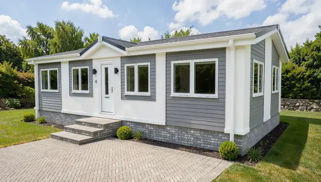 The refined Highgrove park home exterior in a contemporary grey colour scheme